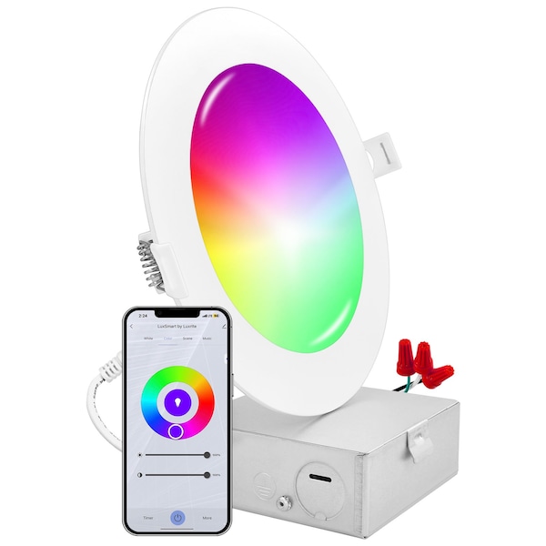 Luxrite 6 Inch Smart LED Recessed Light RGBW Wifi App and Voice Control 13W 1000LM No Hub Required LR22745-1PK - main